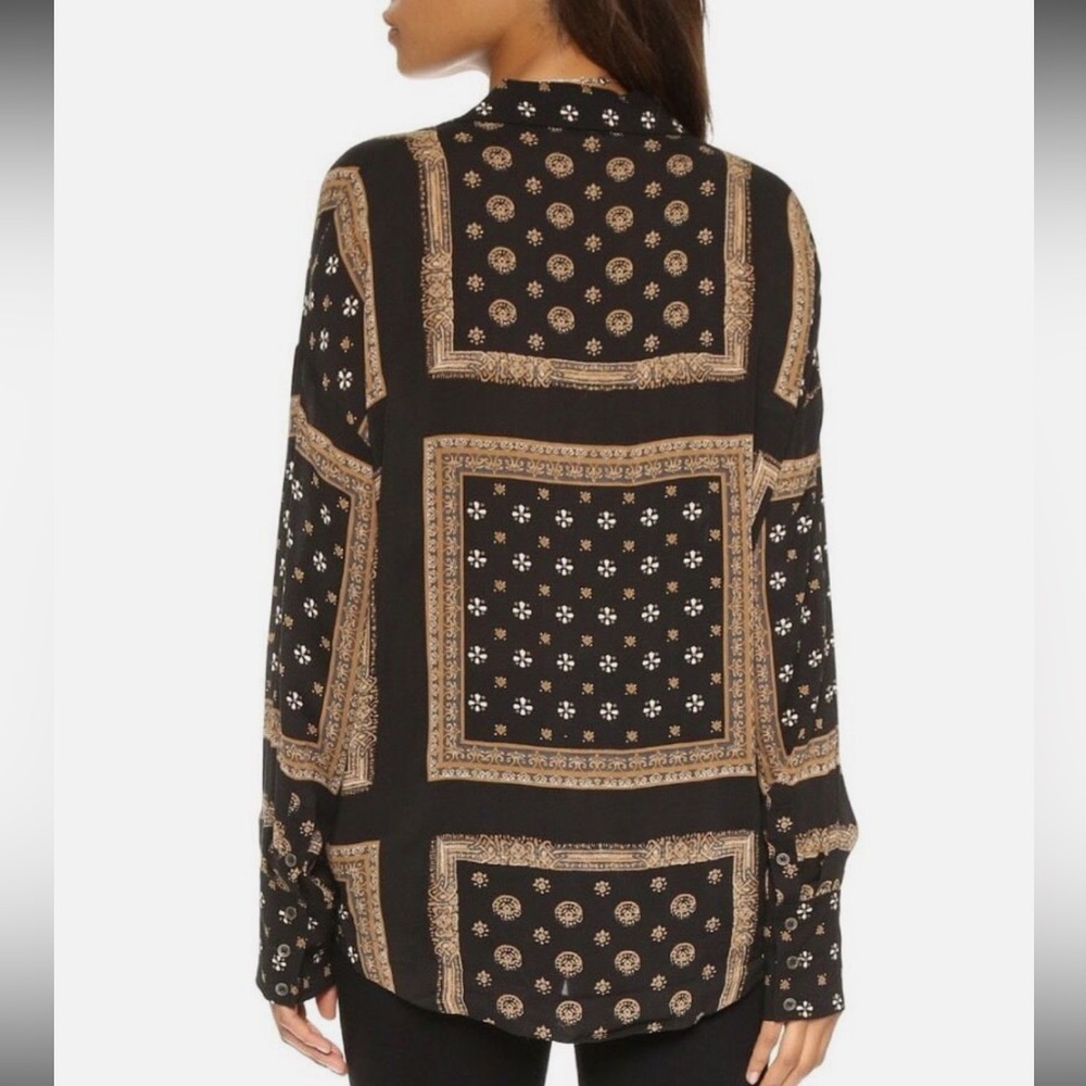 Free People Little Secrets Scarf Print Long Sleeve Button Down Top Shirt